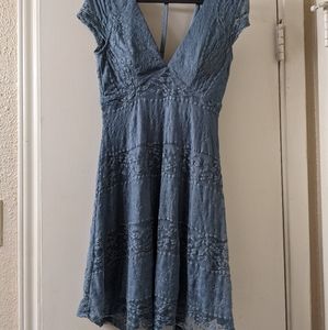 Blue lace dress with t-strap back